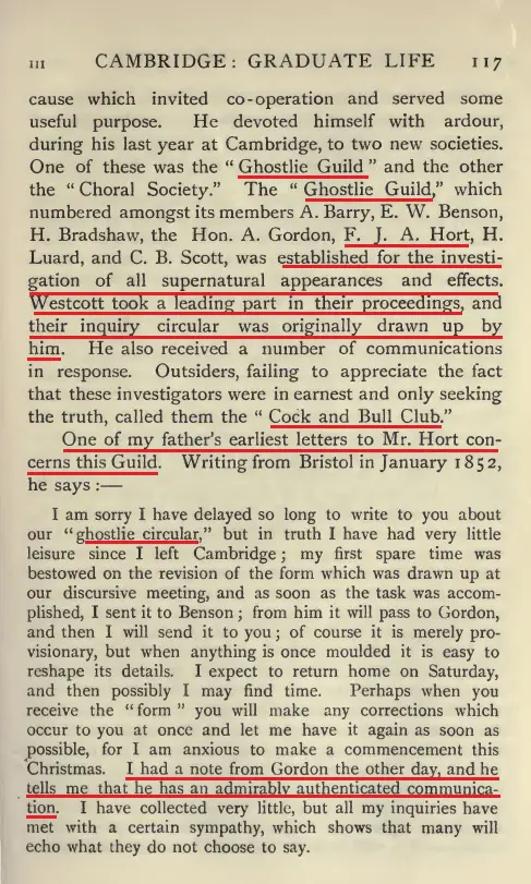 Highlighted page showing Westcott took a leading part in the Ghostly Guild.