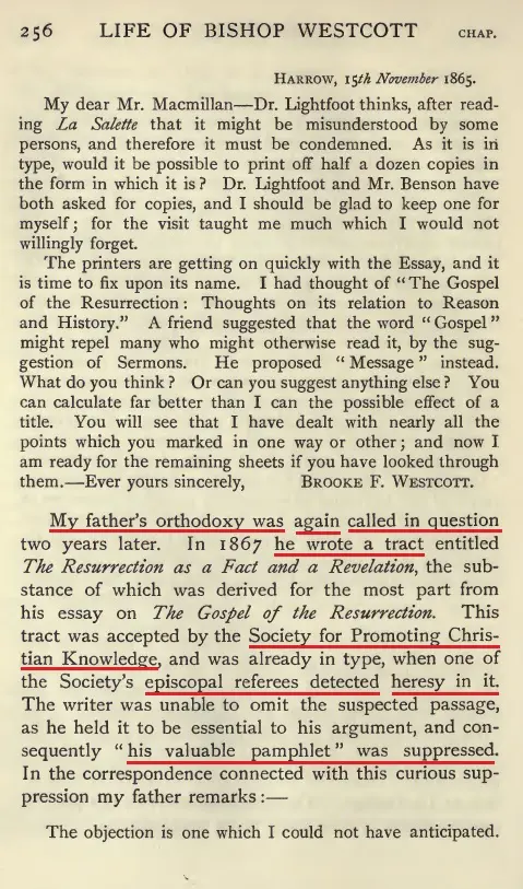 Page showing Westcott’s orthodoxy again called in question.